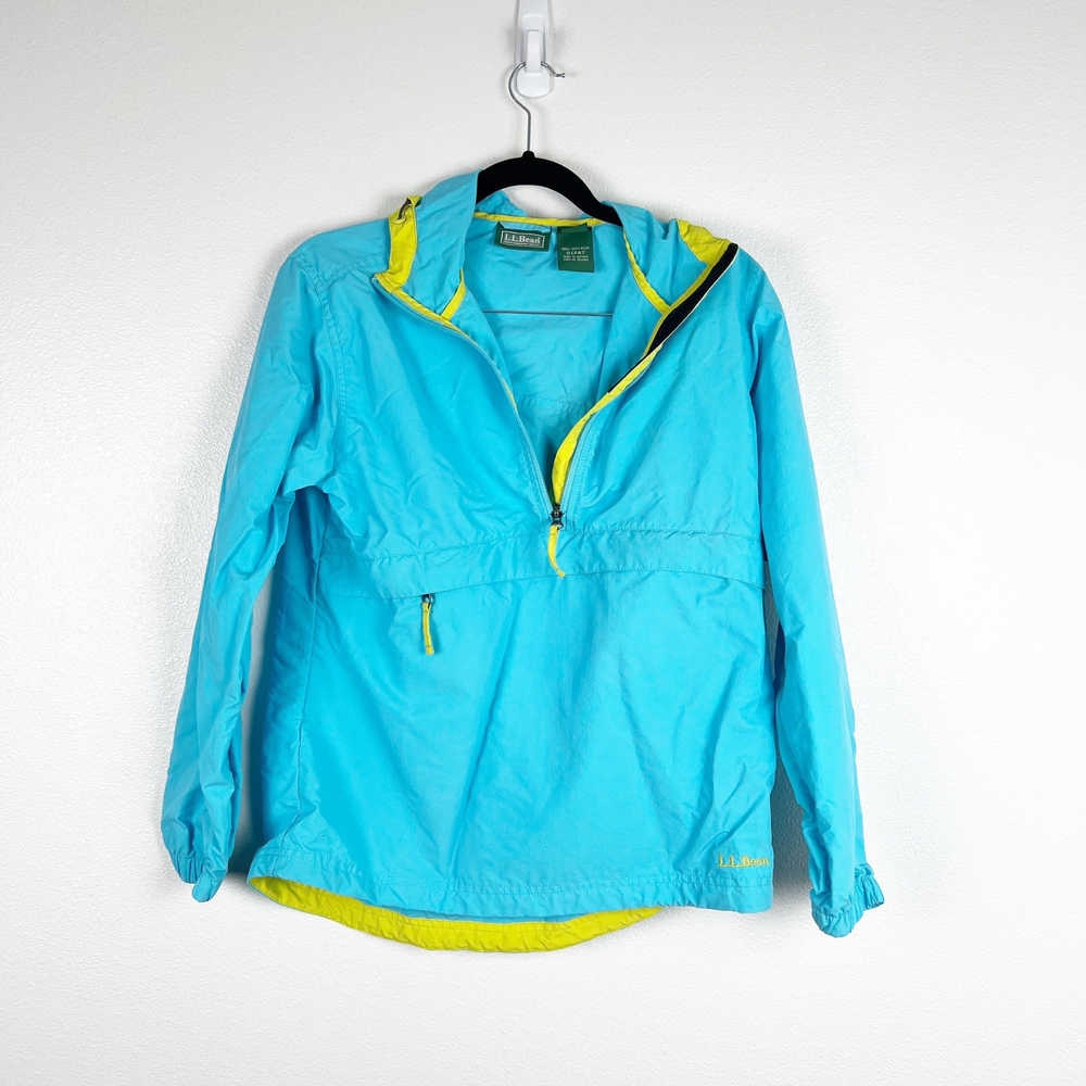 Ll Bean Womens Nylon Hooded 1/2 Zip Pullover Blue Sz S‎